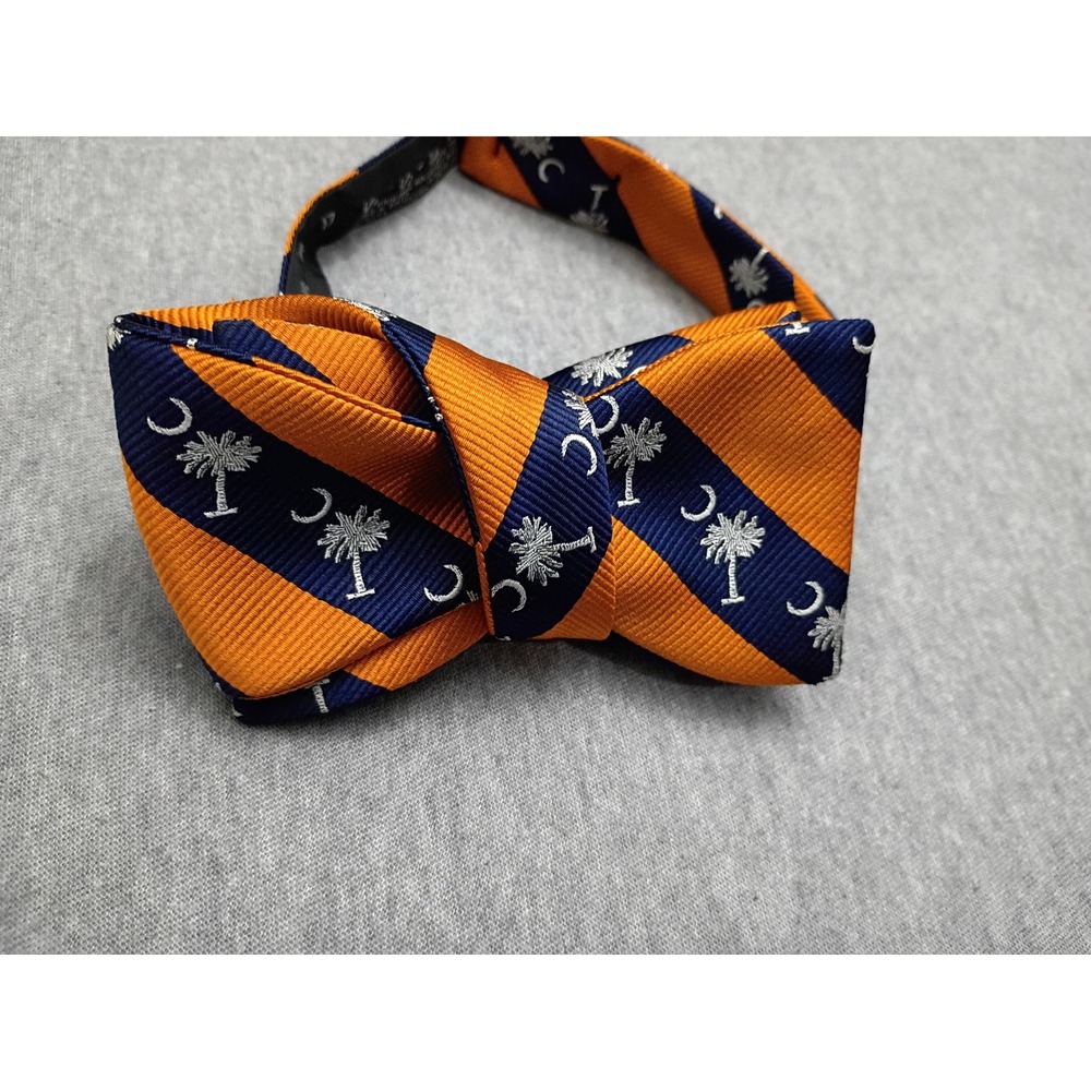 BG&C Mens South Carolina Palmetto Crescent Moon Bow Tie Orange Navy Stripe - Picture 3 of 5